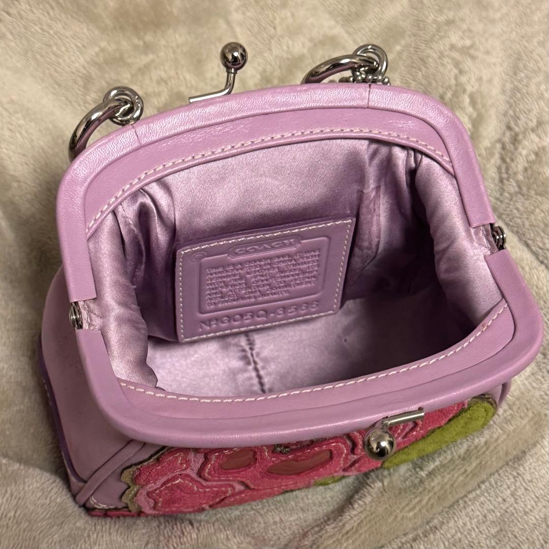 コーチ　花刺繍 ピンク ハンドバッグ