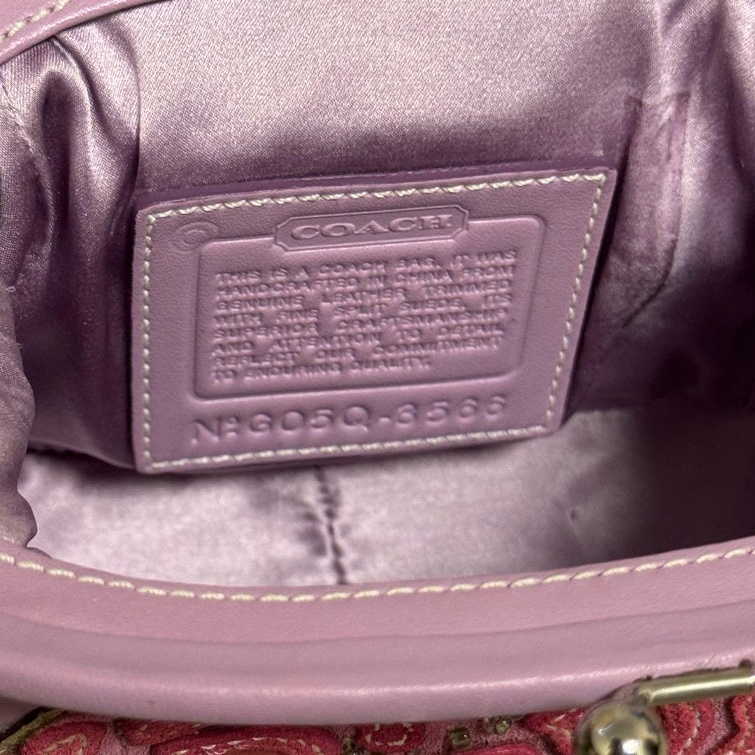 コーチ　花刺繍 ピンク ハンドバッグ
