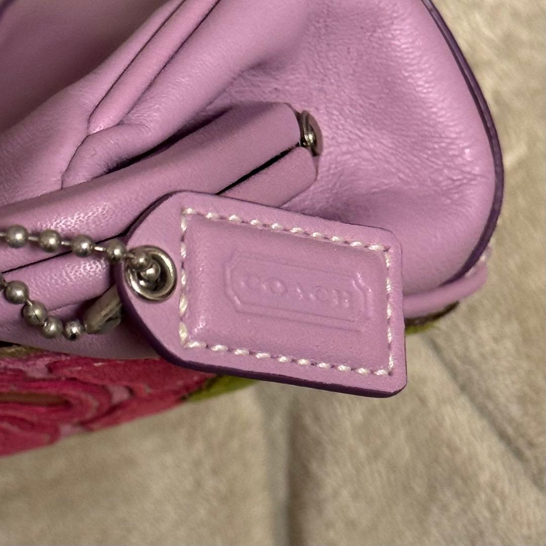 コーチ　花刺繍 ピンク ハンドバッグ