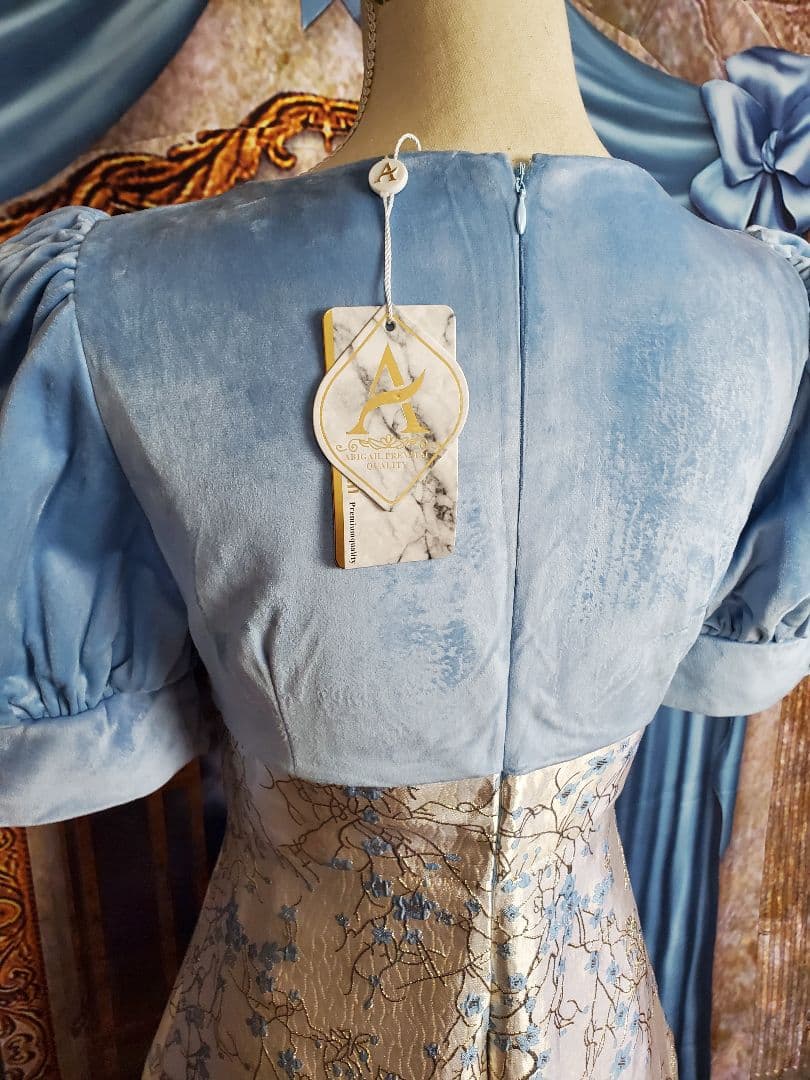 L～XL【新品インポートセレクト】ベロア×金糸混ジャガードパールクラシックドレス