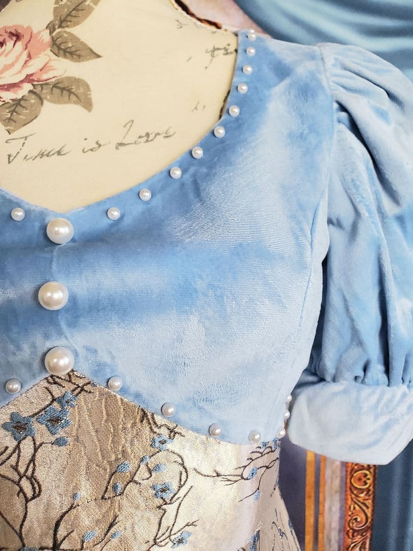 L～XL【新品インポートセレクト】ベロア×金糸混ジャガードパールクラシックドレス