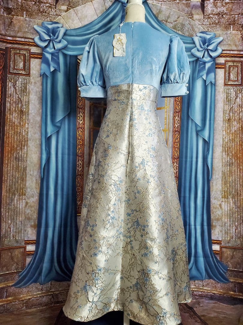 L～XL【新品インポートセレクト】ベロア×金糸混ジャガードパールクラシックドレス