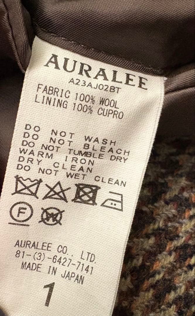 【AURALEE】テーラードジャケット／ブラウン系チェック・オーバーサイズ