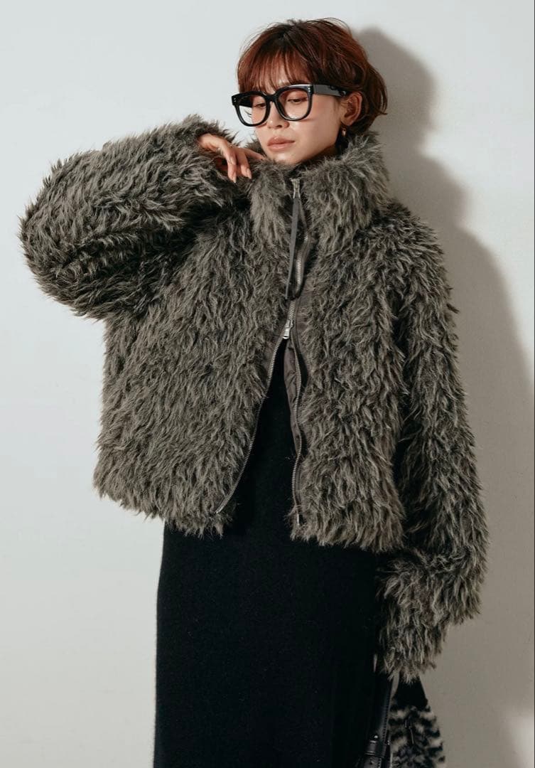 ESICA ミックスシープファースタンドブルゾン　グレー