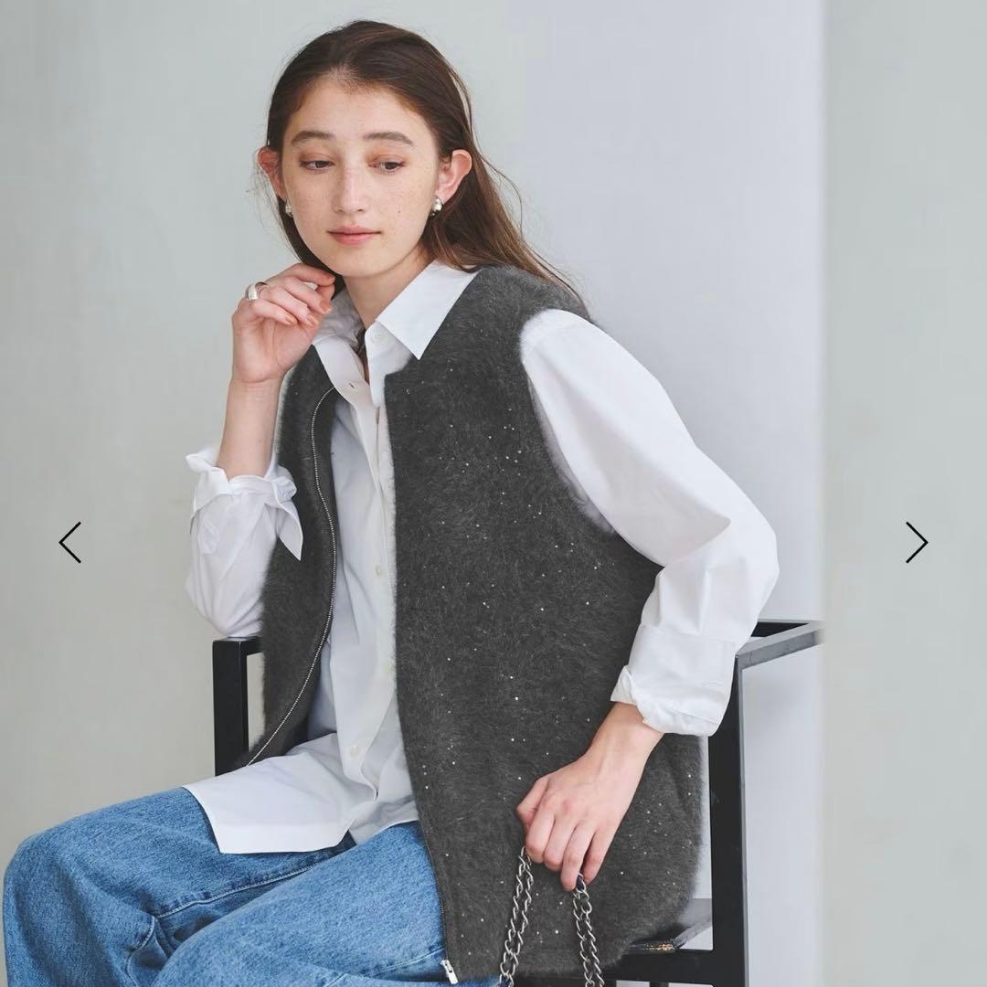 2025AW 現行品　フォックスカシミヤ スパンコール ジップ ベスト