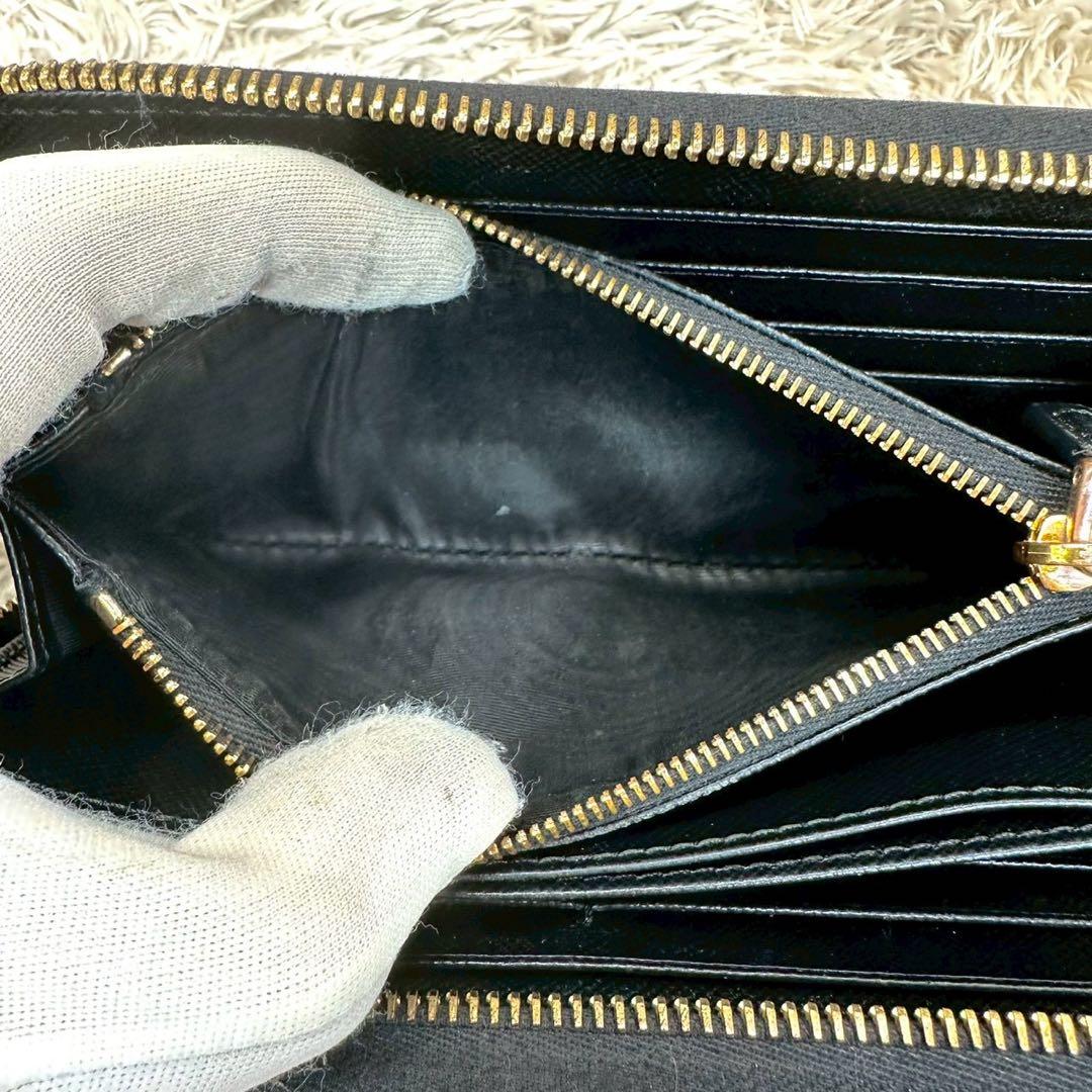 【美品】プラダ 長財布 ラウンドファスナー ブラック シャイン サフィアーノ