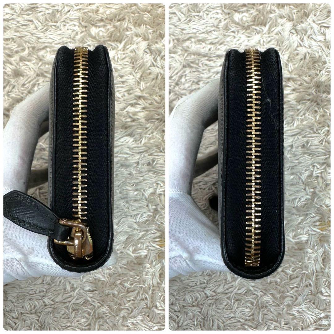 【美品】プラダ 長財布 ラウンドファスナー ブラック シャイン サフィアーノ