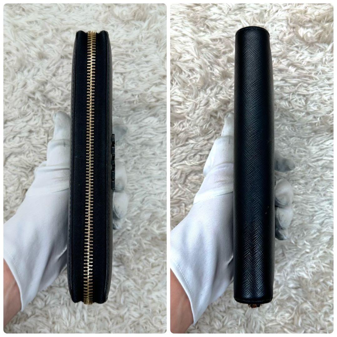 【美品】プラダ 長財布 ラウンドファスナー ブラック シャイン サフィアーノ