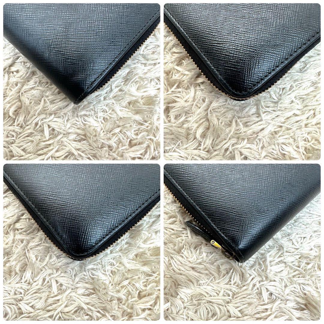 【美品】プラダ 長財布 ラウンドファスナー ブラック シャイン サフィアーノ