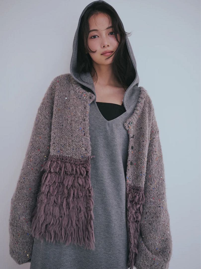 トップス andequal fringe design gritter knit