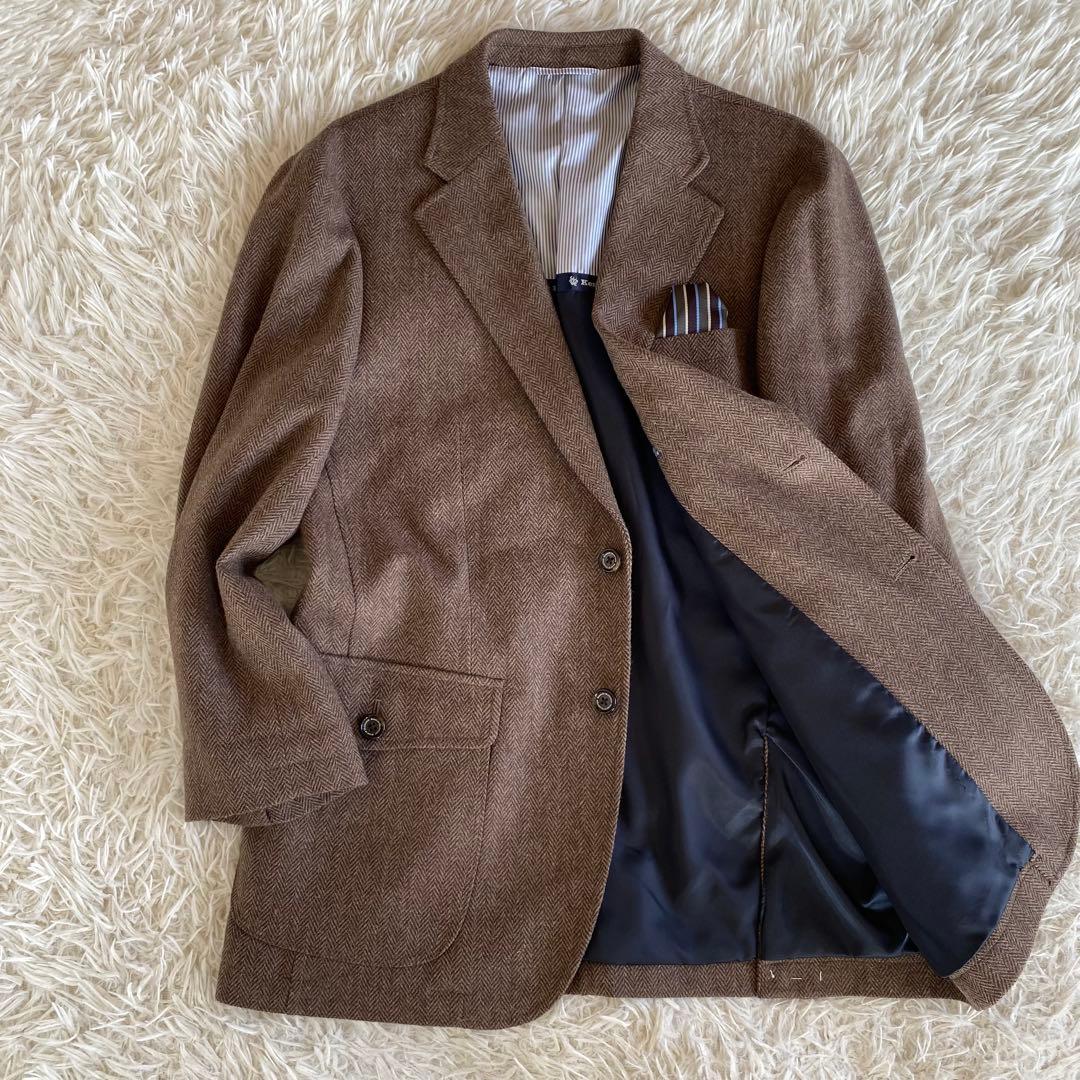 未使用級✨タスマニア製メリノウール　ケント　テーラード　ヘリンボーン　土色　XL