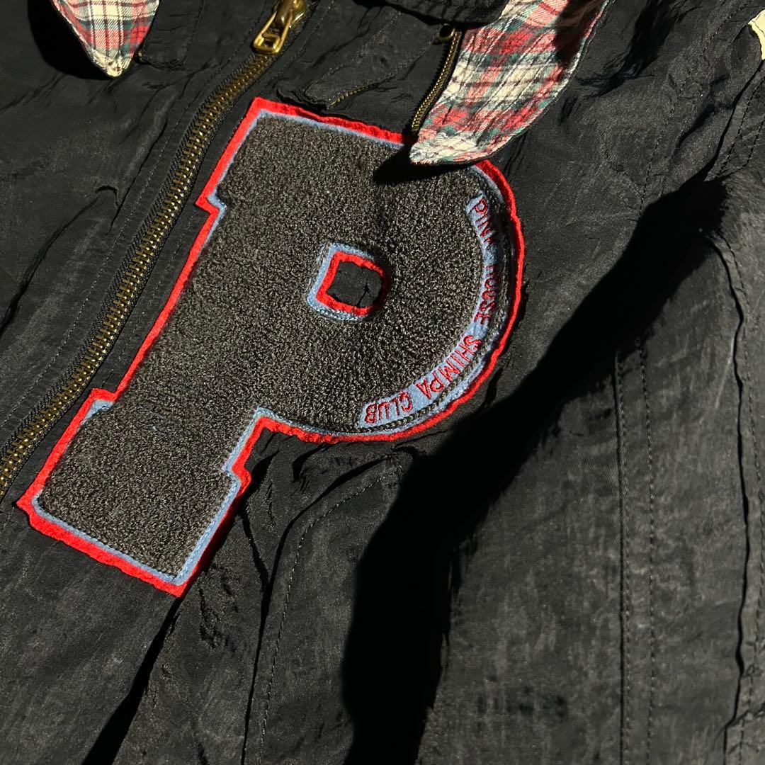 90s PINK HOUSE ゼッケンブルゾン 黒 ワッペン フード