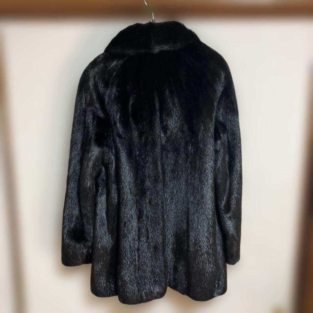 ムーンバット ミンク 毛皮コート リアルファー ブラック