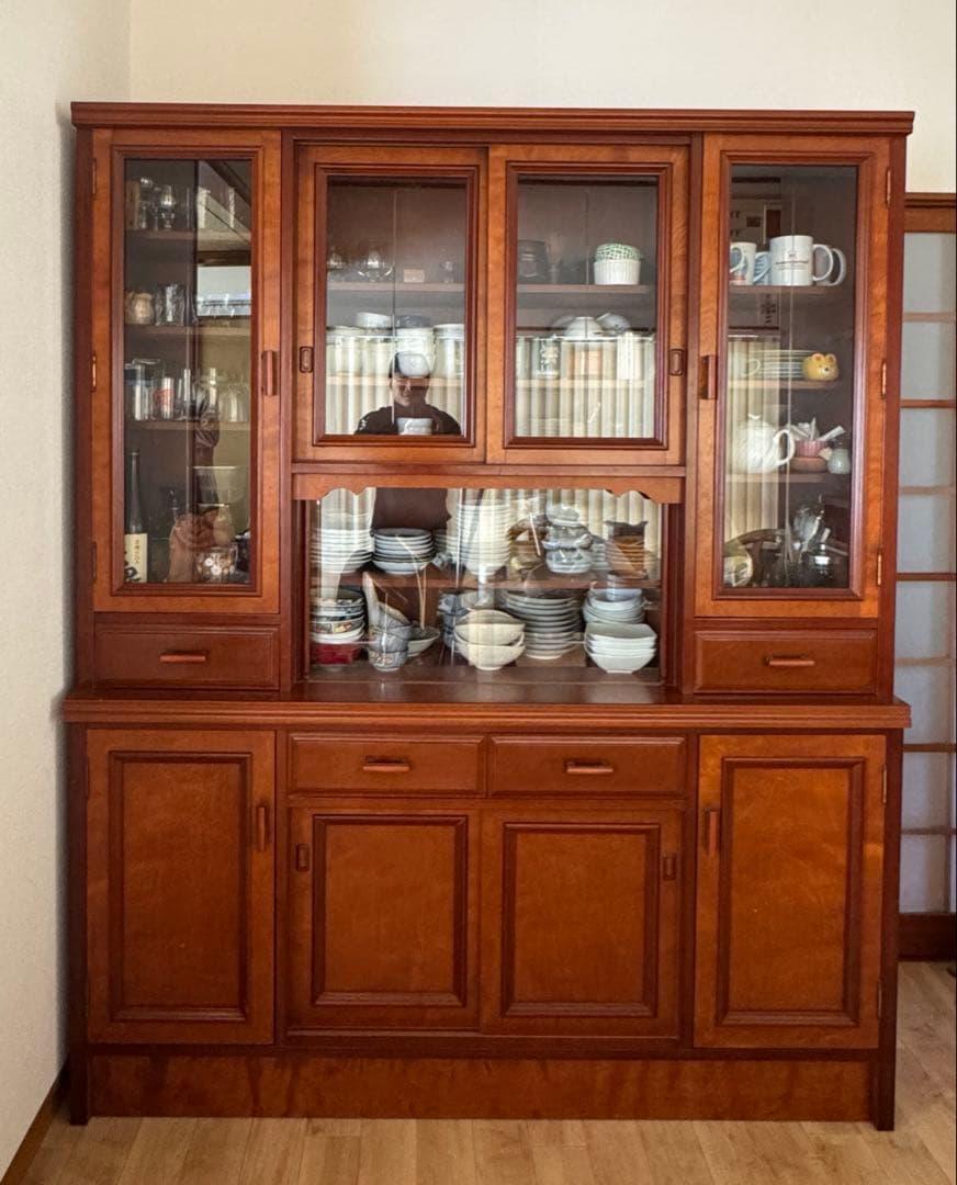 メ*3様 アンティーク 木製食器棚 ガラス扉付き ビンテージ ※購入前にコメント