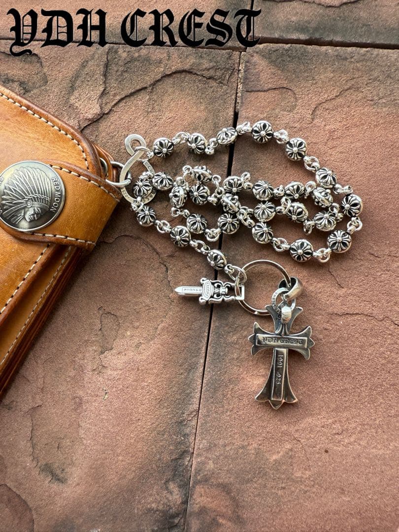 新入荷　バイカー必須　フラワークロスウォレットチェーン　刻印有り　MLCN