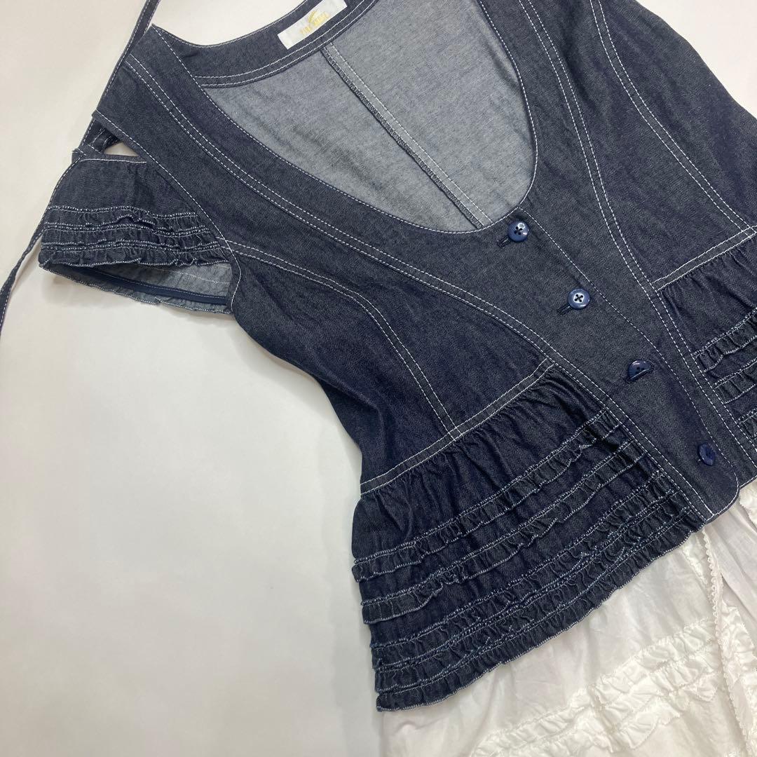 【美品】ピンクハウス 綿ローン使い デニムベスト/2023年