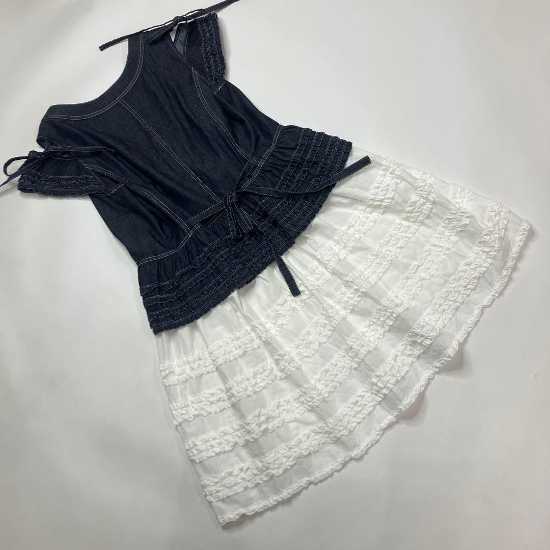 【美品】ピンクハウス 綿ローン使い デニムベスト/2023年