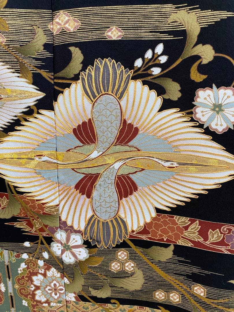 留袖ワンピース　留袖ドレス　着物リメイクロングワンピース　ハンドメイド　黒留袖