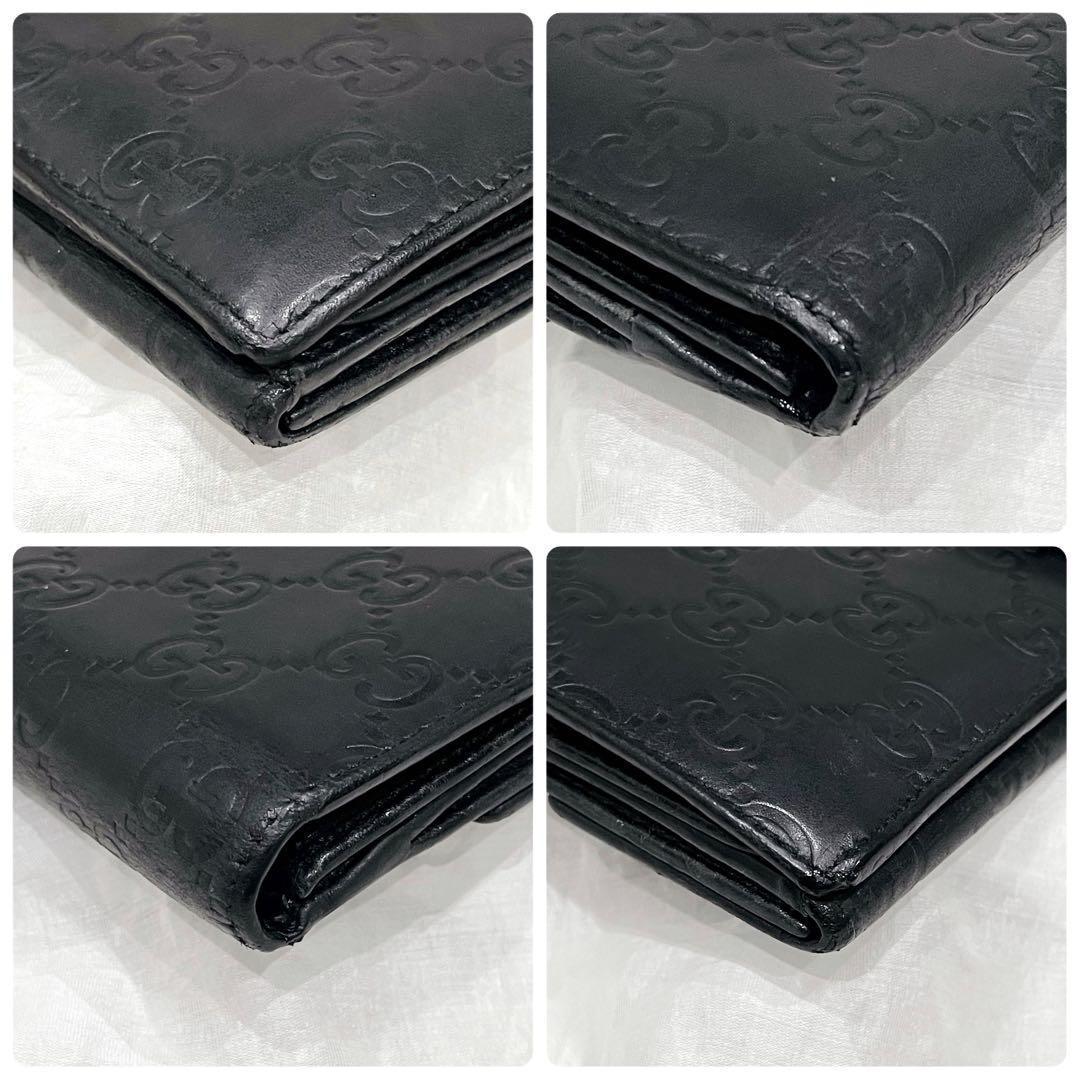 GUCCI グッチ 長財布 黒 GG ロゴプレート シマ レザー ブラック 美品