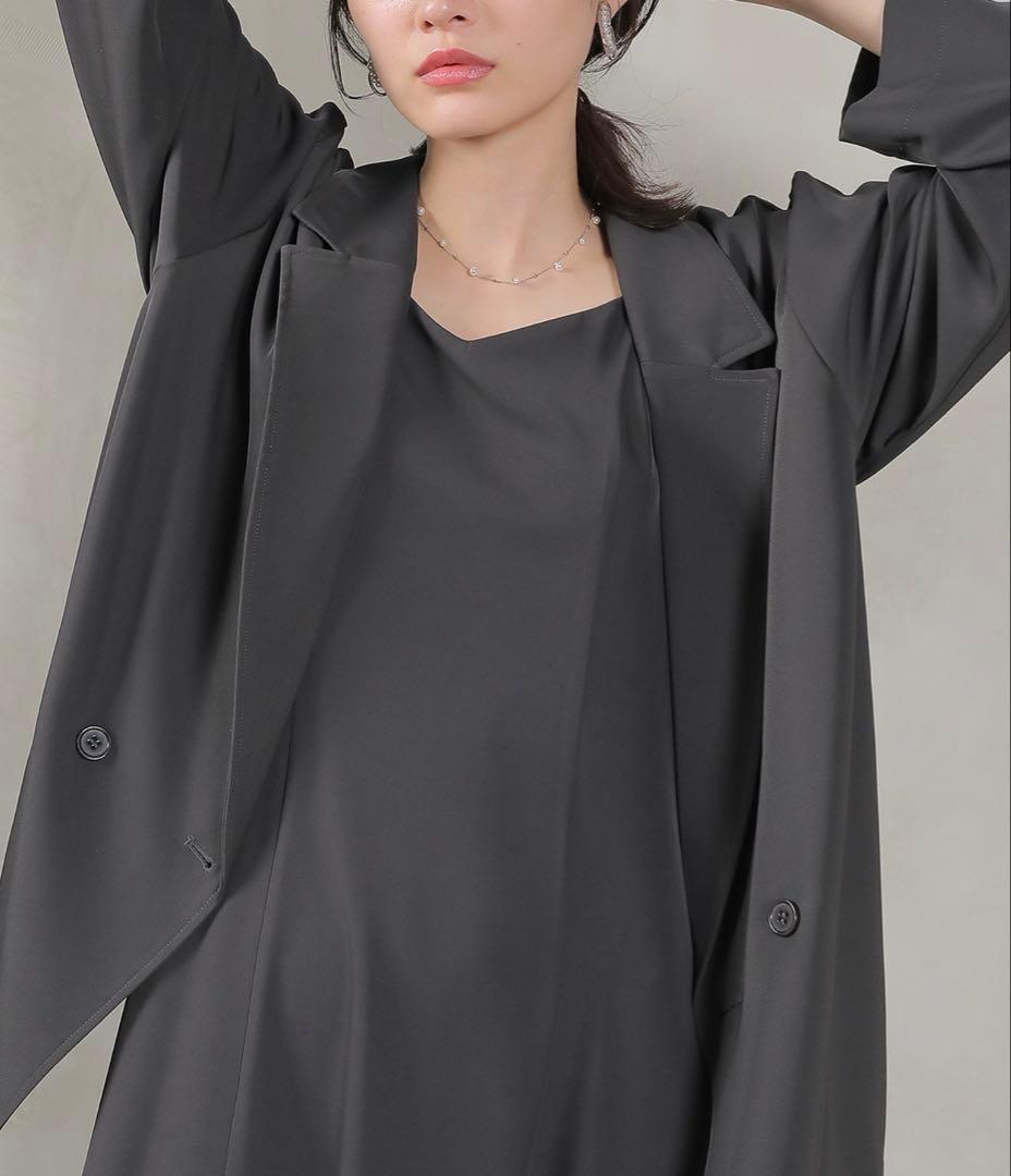 裾フリルキャミワンピース オーバーサイズジャケット 2点セット ドレス