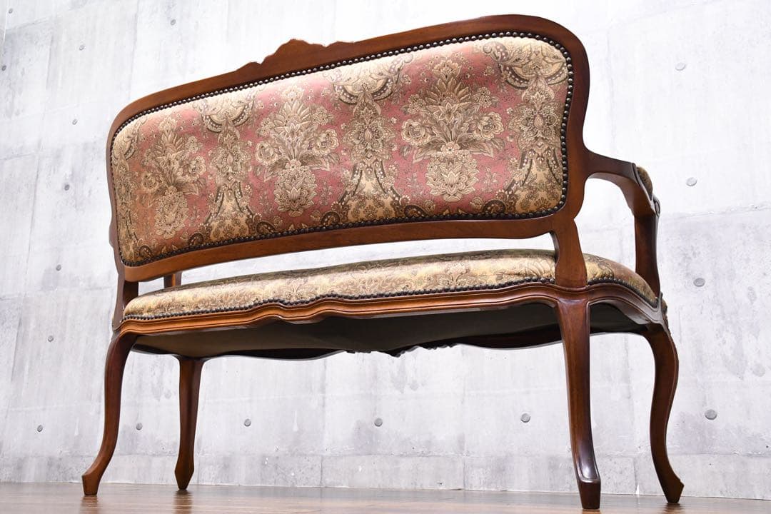 EHK17 イタリア製 猫脚 彫刻 セティ 2人掛けソファ 単鋲打ち ロココ調