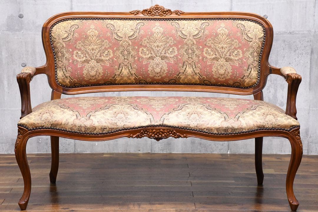 EHK17 イタリア製 猫脚 彫刻 セティ 2人掛けソファ 単鋲打ち ロココ調