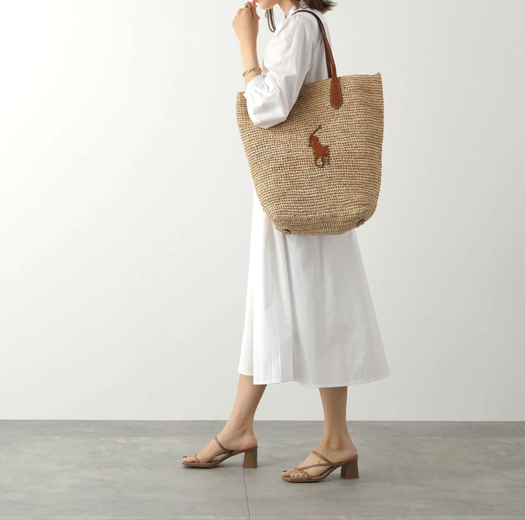 美品　ラルフローレン　ラフィアバッグ　かごバッグ