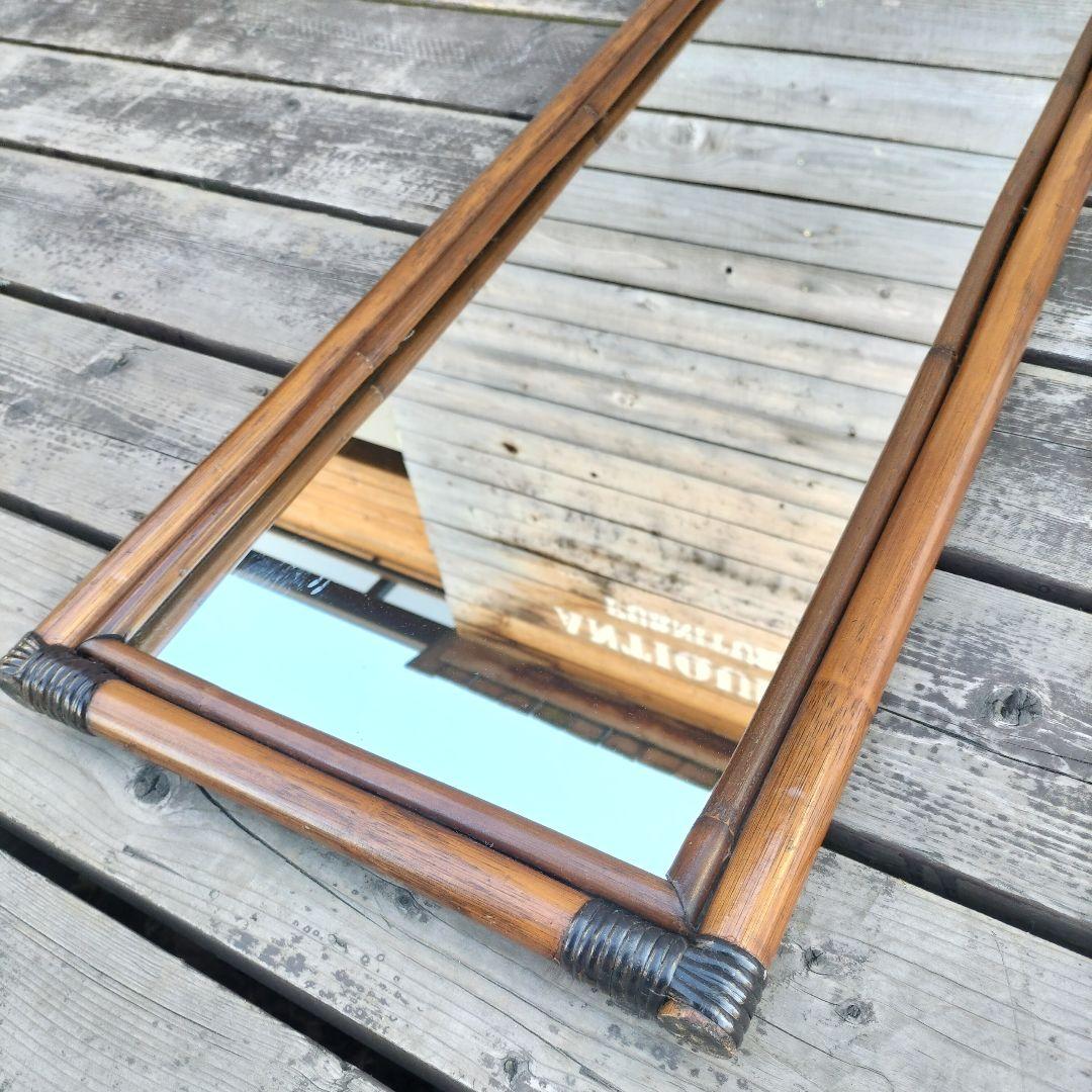 M♦ラタンミラー アンティークミラー アーチミラー 姿見 籐製