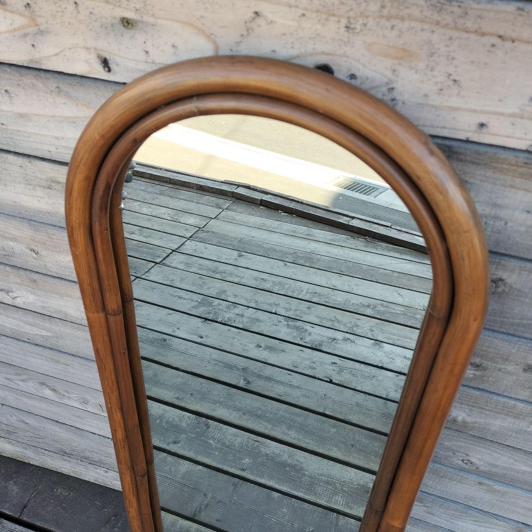 M♦ラタンミラー アンティークミラー アーチミラー 姿見 籐製