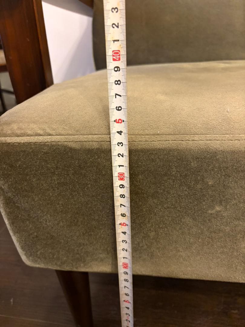 国産レトロ　喫茶店チェア 1シーターソファ ベロア×木製アームチェア　グリーン