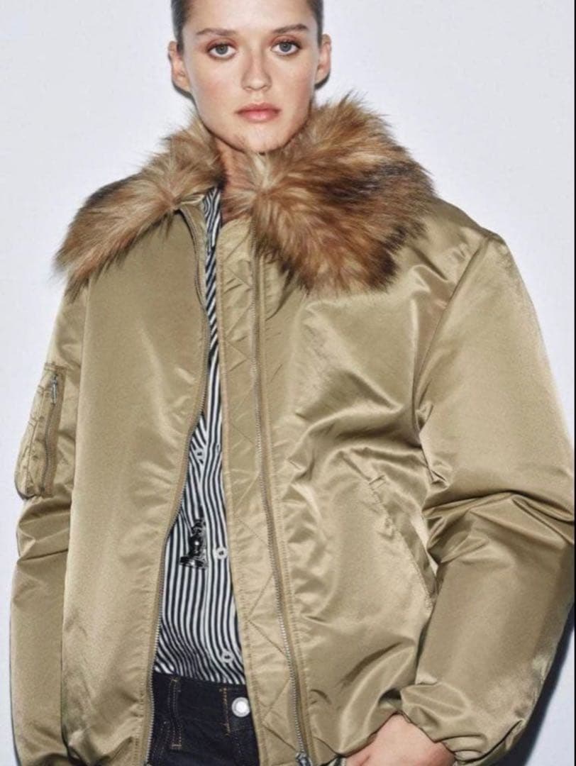 ZARA フェイクファー襟 ボンバージャケット ZW COLLECTION S