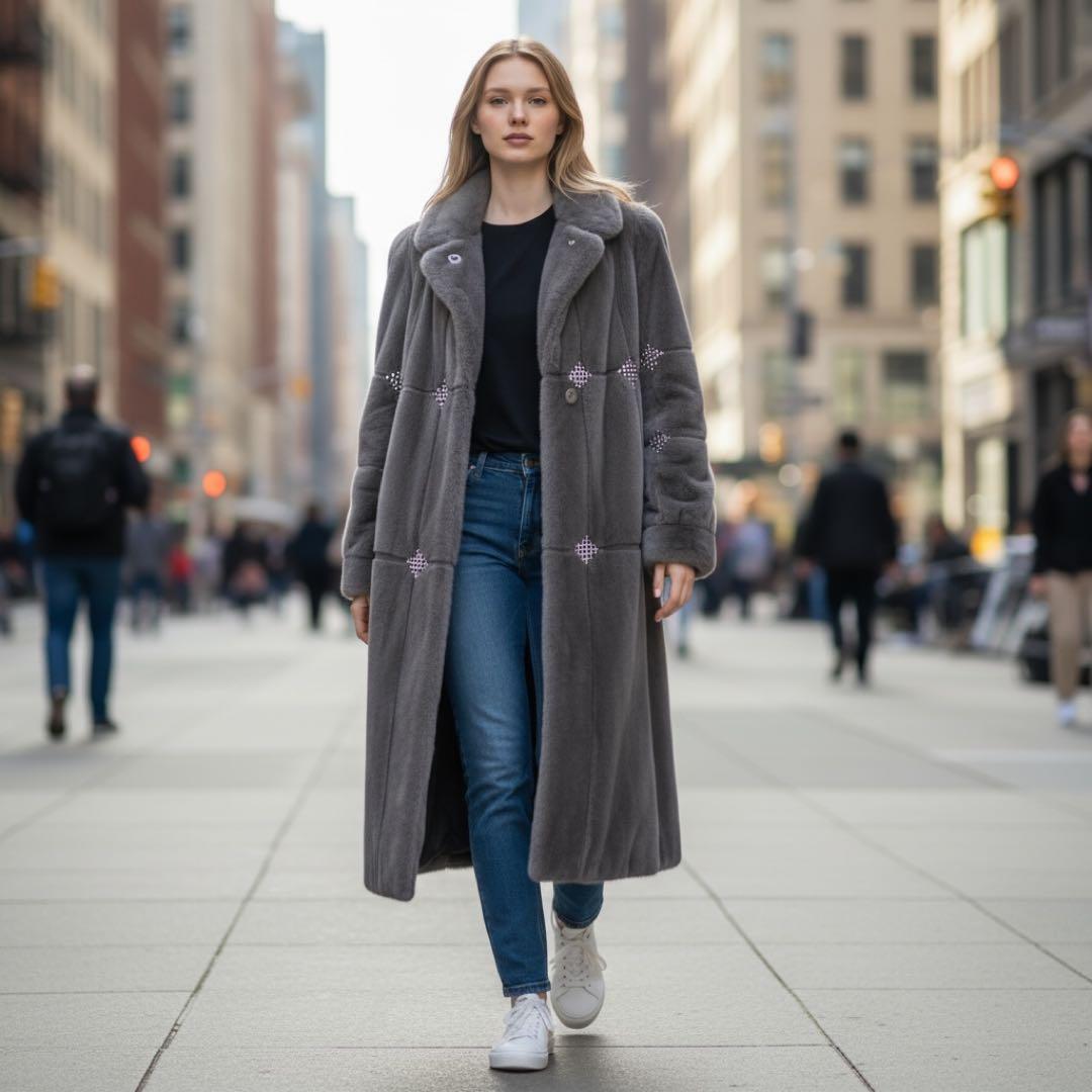 【美品】SAGA MINK 毛皮コート　ミンク　レアデザイン　裏地アート柄