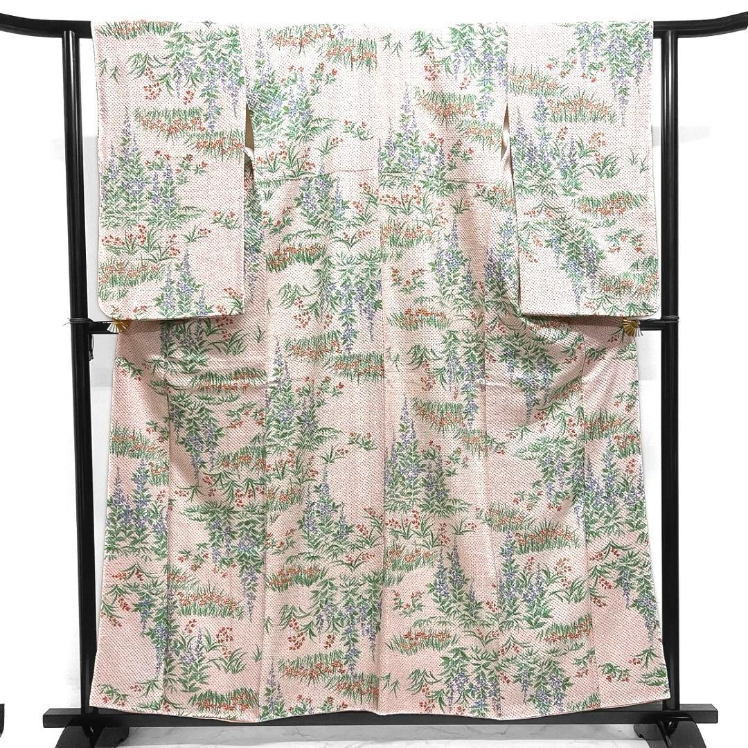 小紋　総絞り　小花　花模様　ピンク　着物　124a d