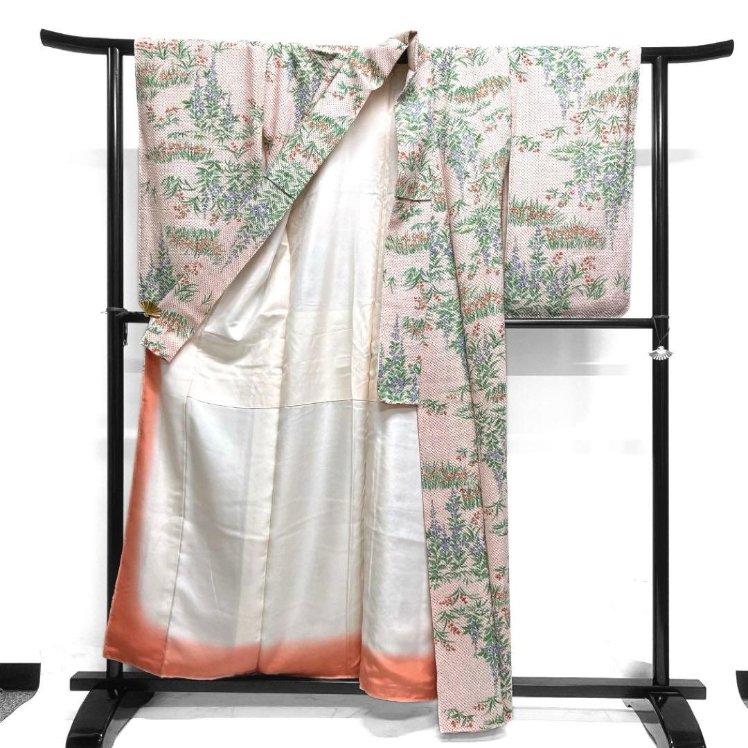 小紋　総絞り　小花　花模様　ピンク　着物　124a d