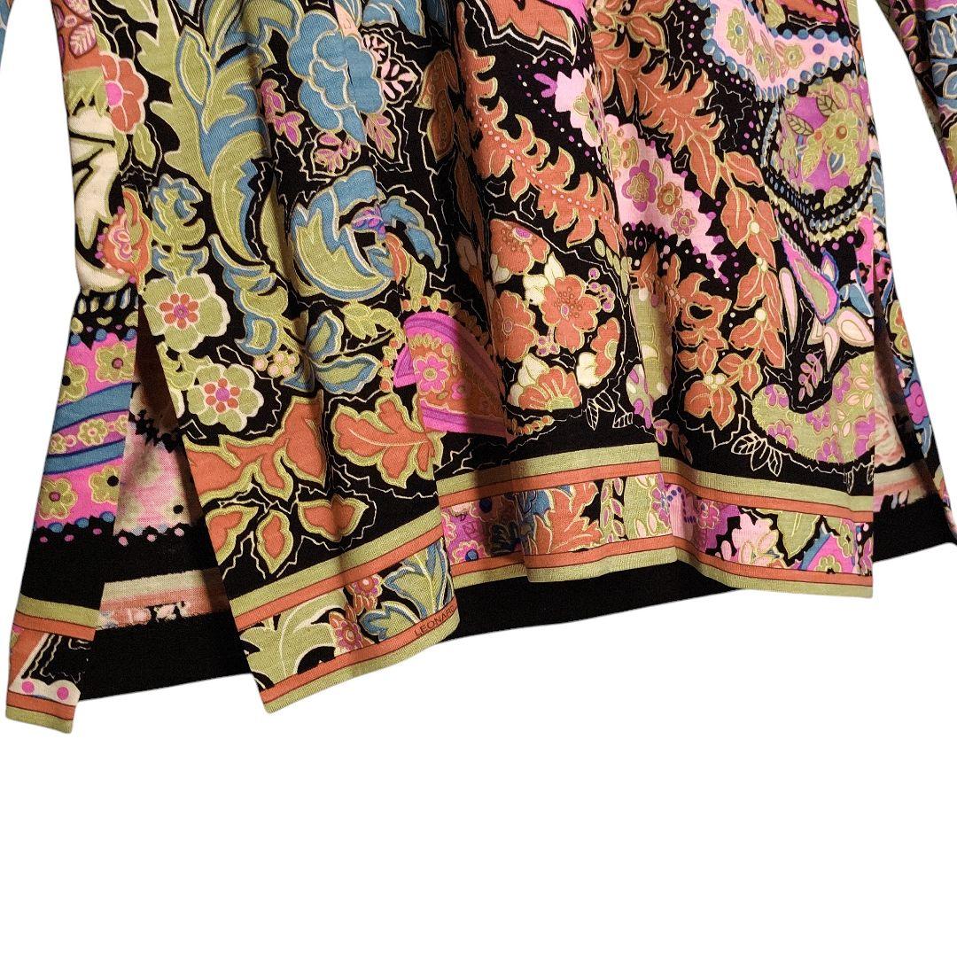 ☆ LEONARD シルク混 ハイネック フラワー&ペイズリー柄 長袖カットソー