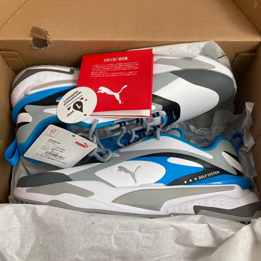新品メンズプーマゴルフシューズGSファスト 376357-01(ホワイトブルー)
