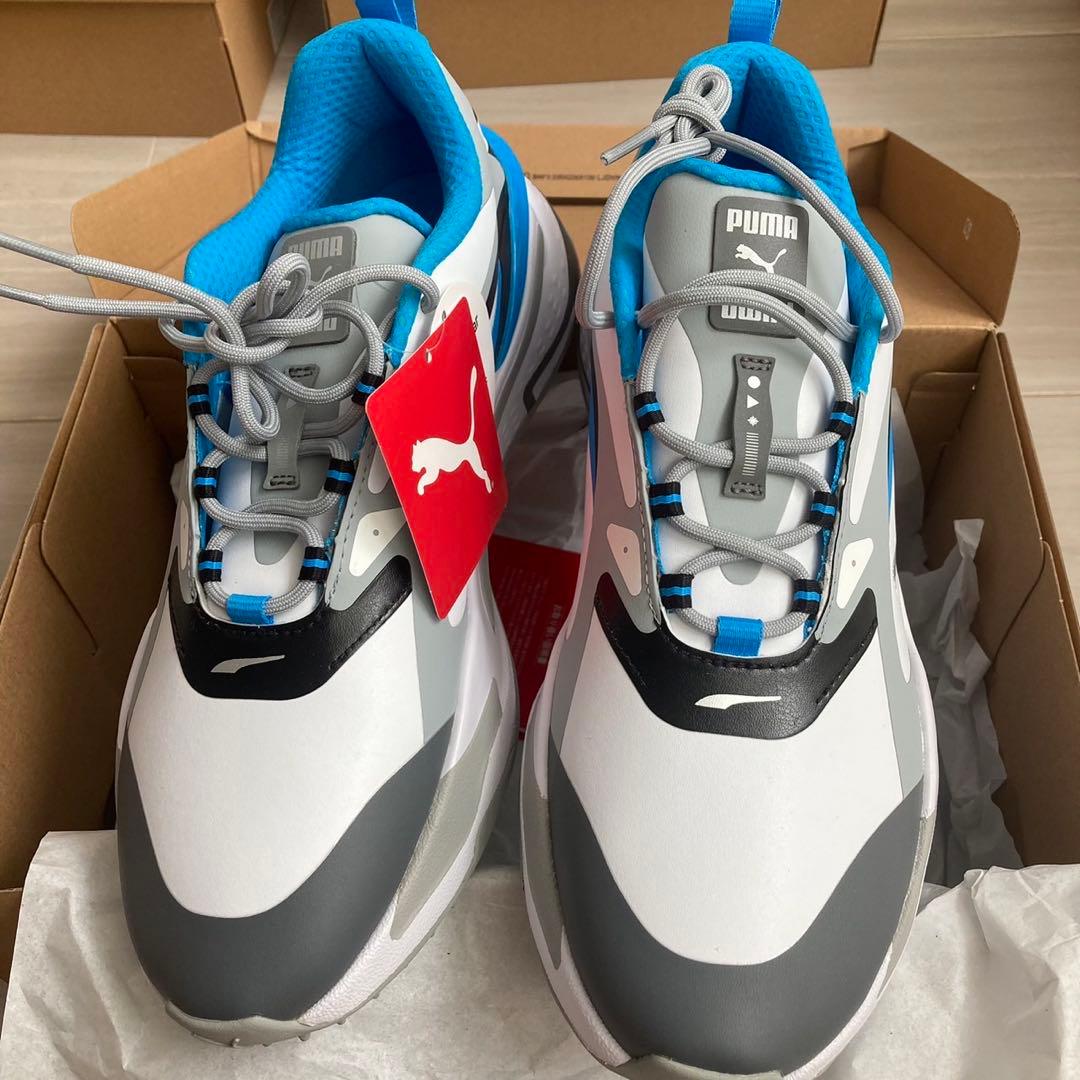 新品メンズプーマゴルフシューズGSファスト 376357-01(ホワイトブルー)