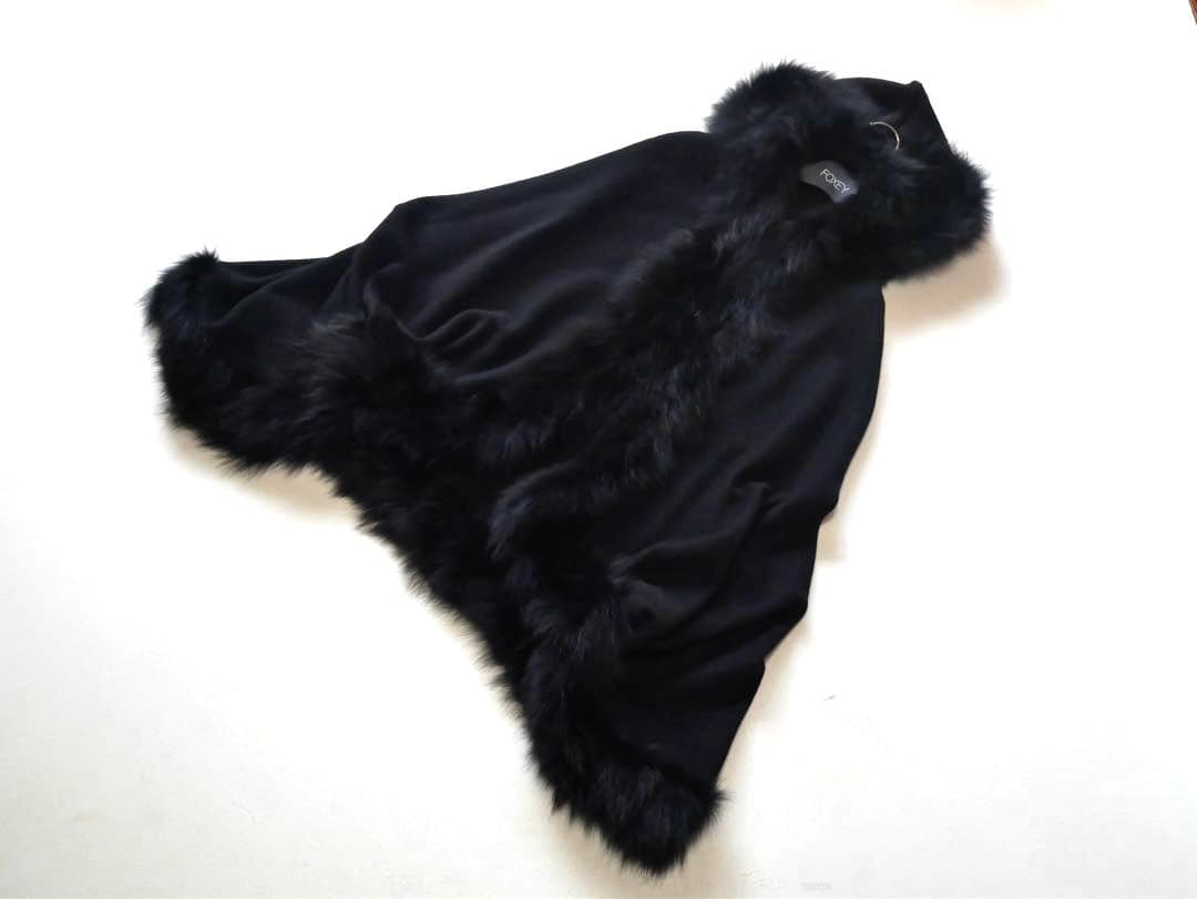 MOGA モガ ブルーFOX ウール×カシミヤ　ポンチョ ショール ブラック