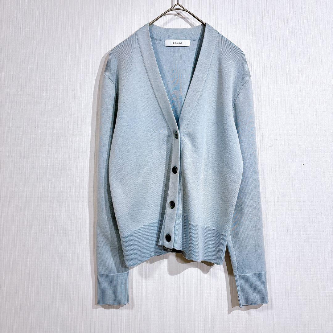 ebure エブール シルクコットンニットVネック カーディガン　ブルー