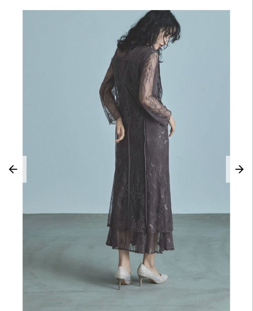 【Ꮲom】 レースベストレイヤードマーメイドパーティードレス Sチャコール