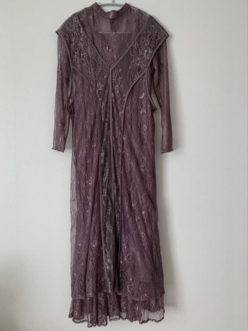 【Ꮲom】 レースベストレイヤードマーメイドパーティードレス Sチャコール