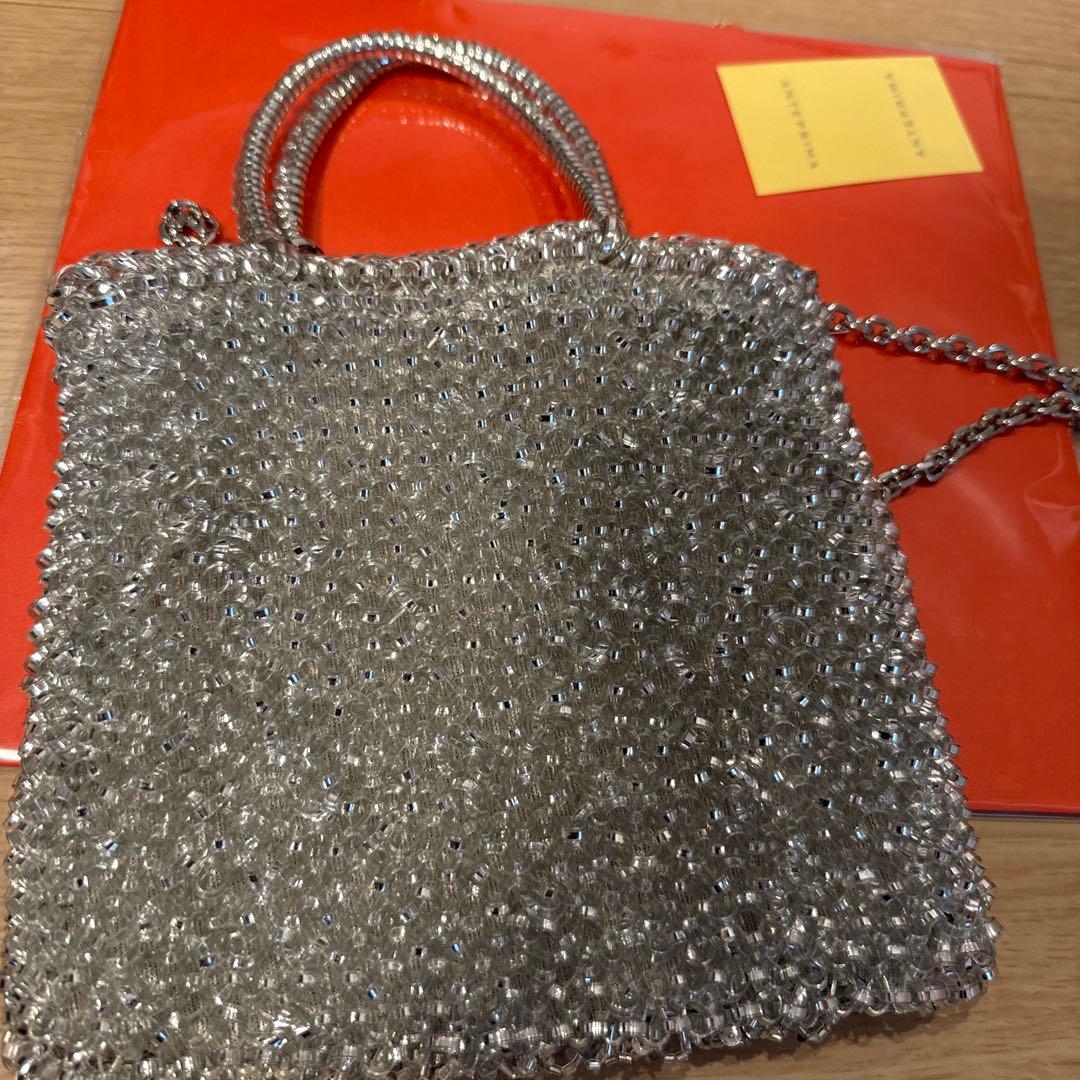 アンテプリマ ワイヤーバッグ ペルラ グリッター スクエア スモール シルバー