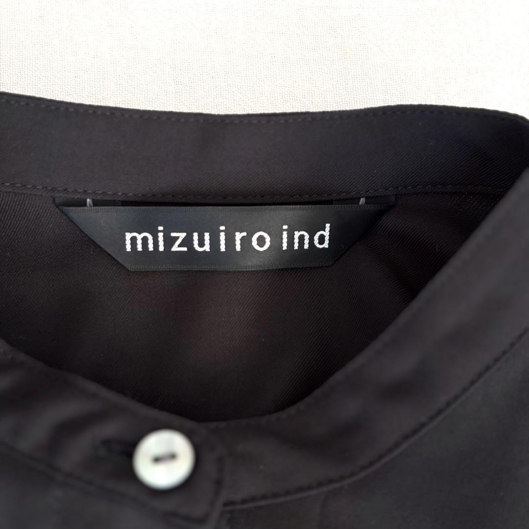 ミズイロインド ▲∴+ T/Rスタンドカラーフレアワンピース 日本製 ブラック