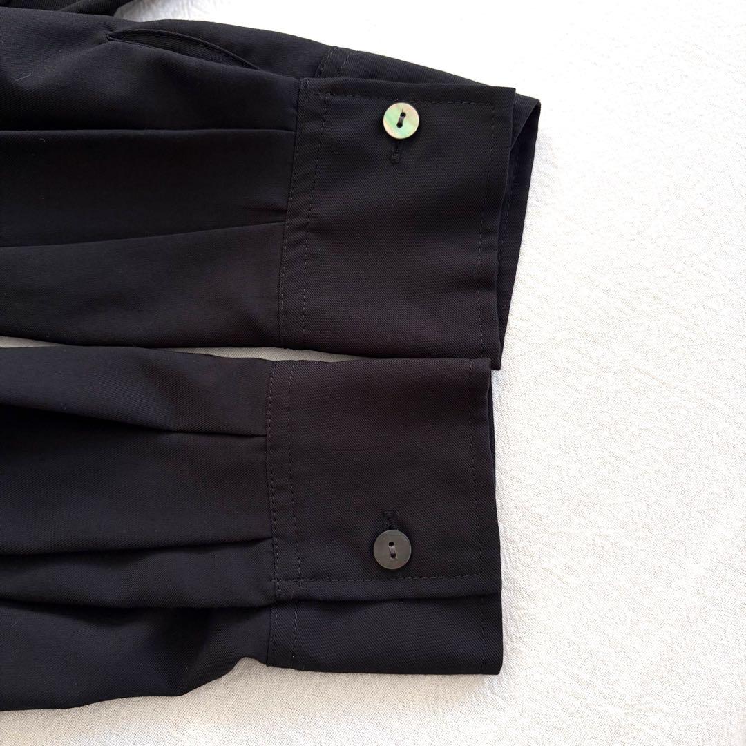 ミズイロインド ▲∴+ T/Rスタンドカラーフレアワンピース 日本製 ブラック