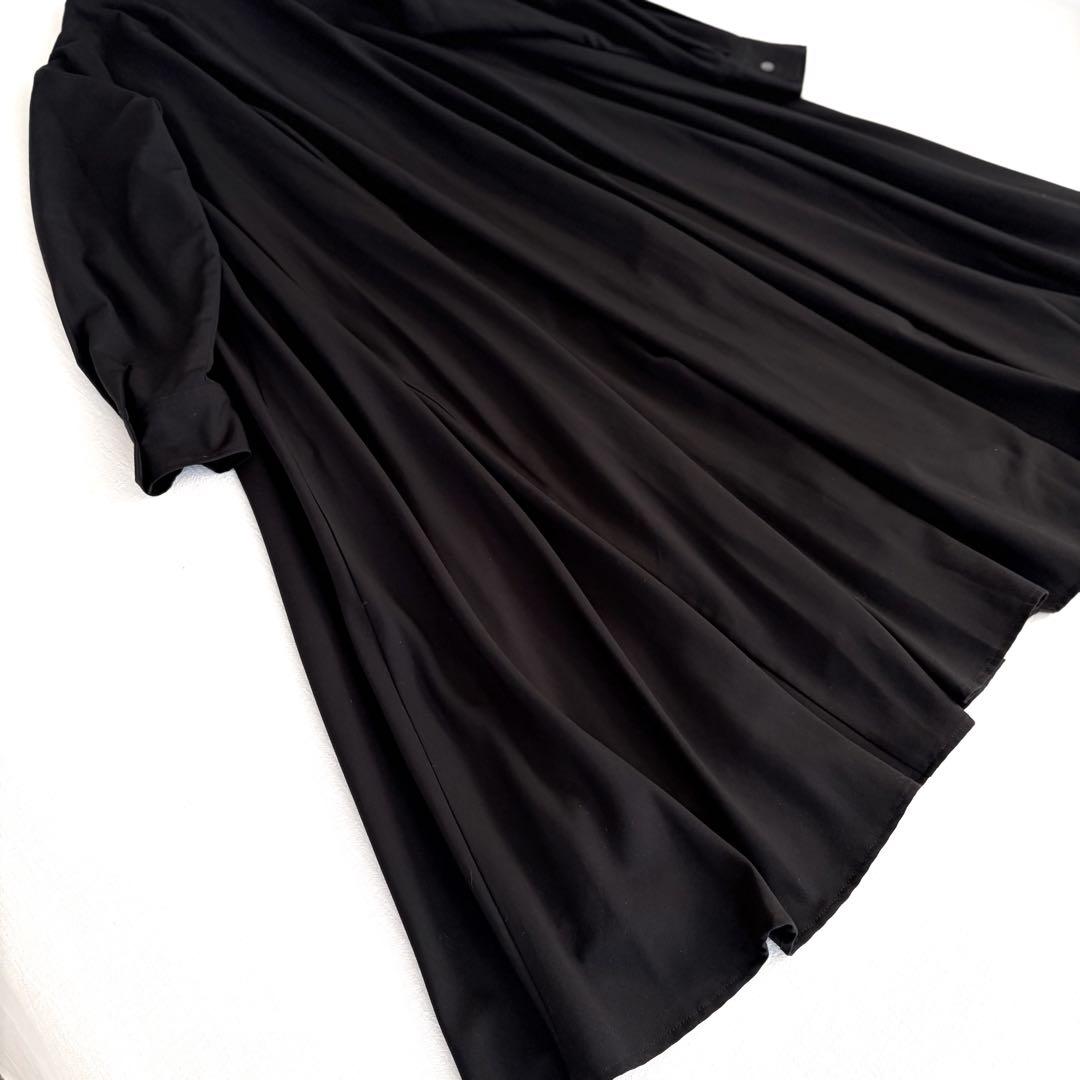 ミズイロインド ▲∴+ T/Rスタンドカラーフレアワンピース 日本製 ブラック