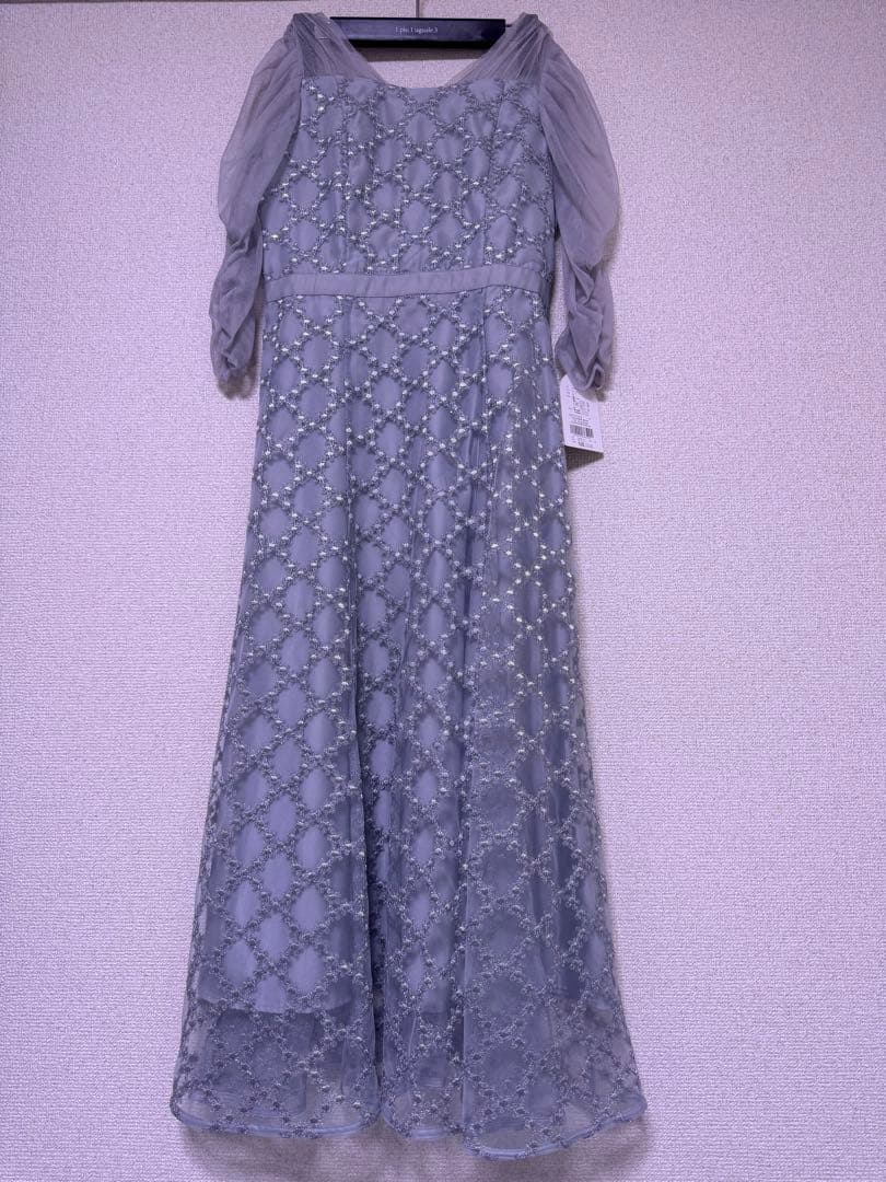 Floral diagonal check flare dress グレー