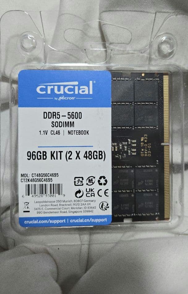 マ*キ様 DDR5 5600 SODIMM Crucial 96gb 2x48g