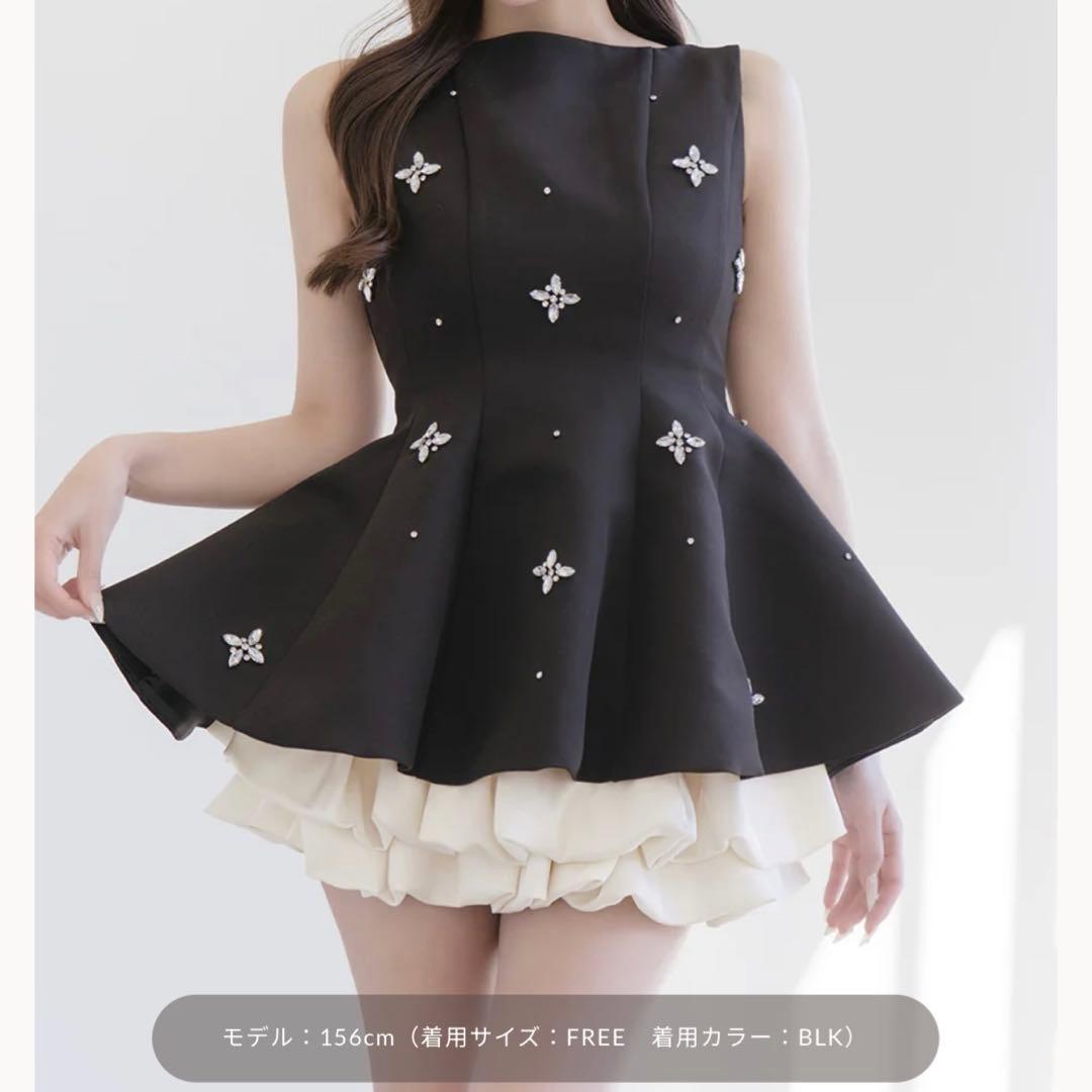 Darich ダーリッチ　ビジューフレアバルーンミニドレス　BLACK 黒