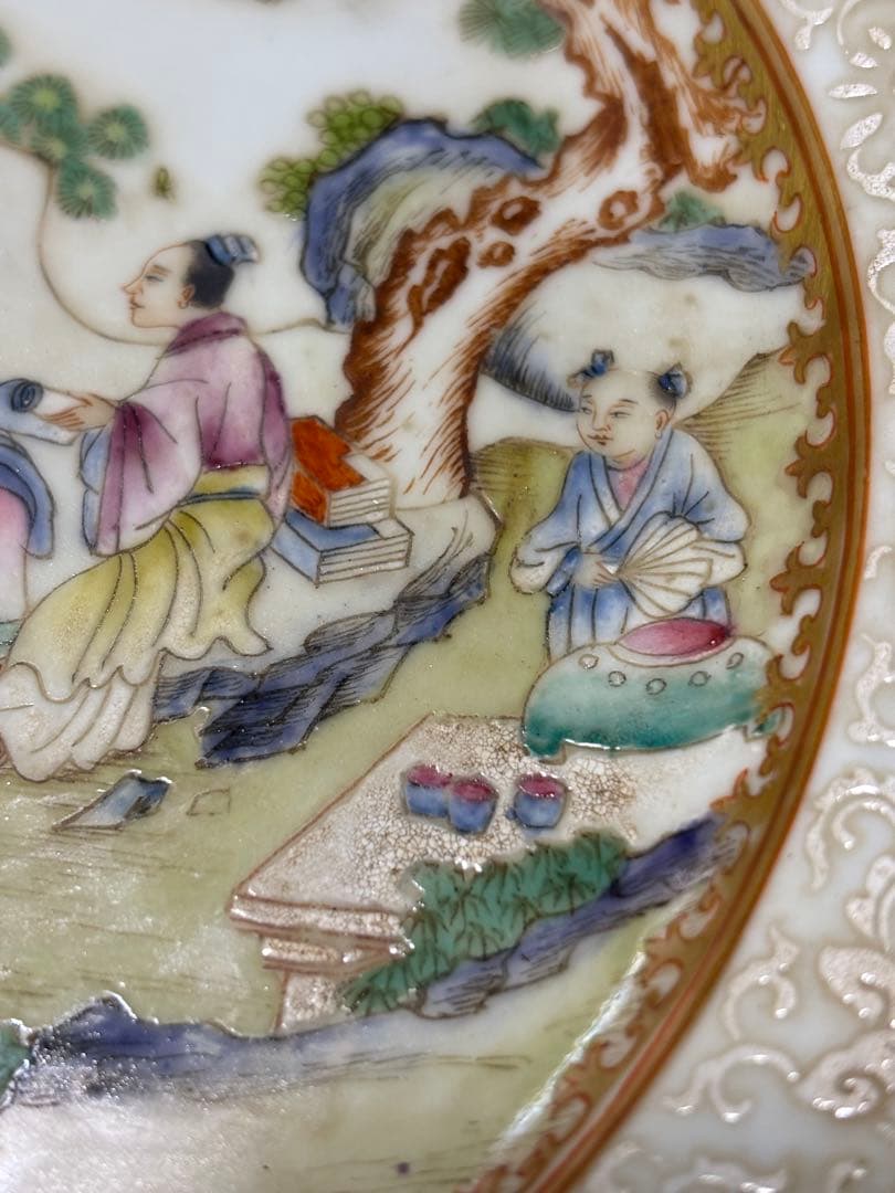 Duan osaka中国古美術 清の時代 金彩粉彩　人物　大皿　23cm