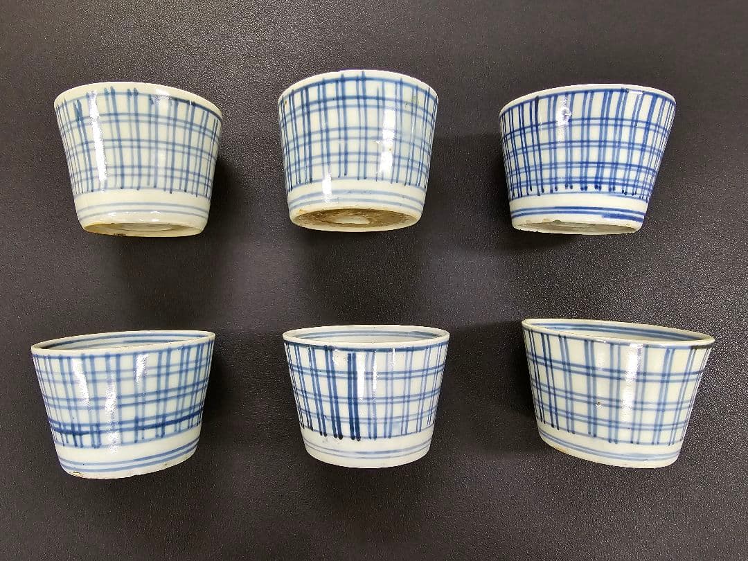 蕎麦猪口① 格子文 5個+おまけ1個